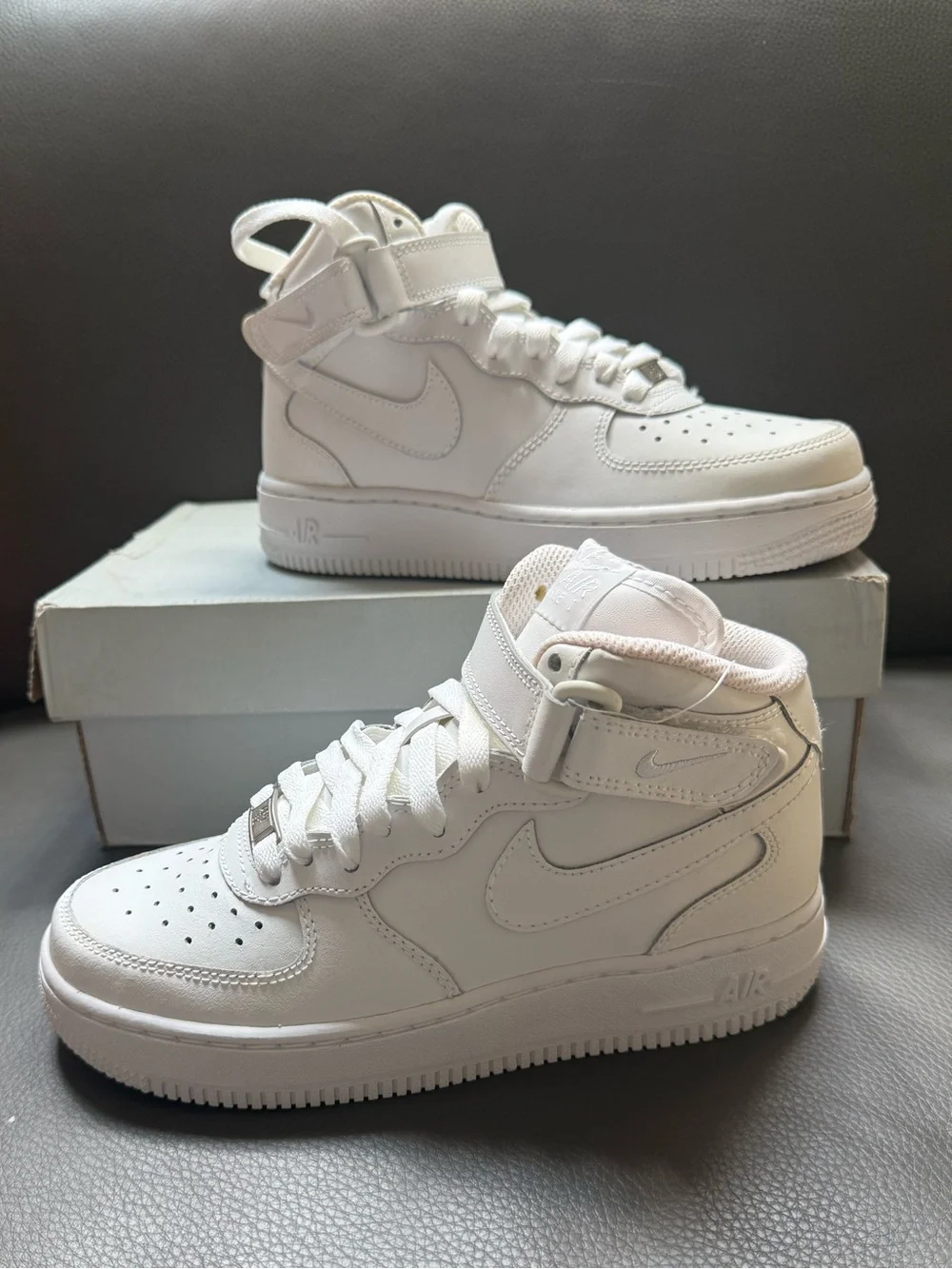 Nike Air Force MID (GS) Sneakers 314195 113 White/White/White Kids Size 3.5Y New